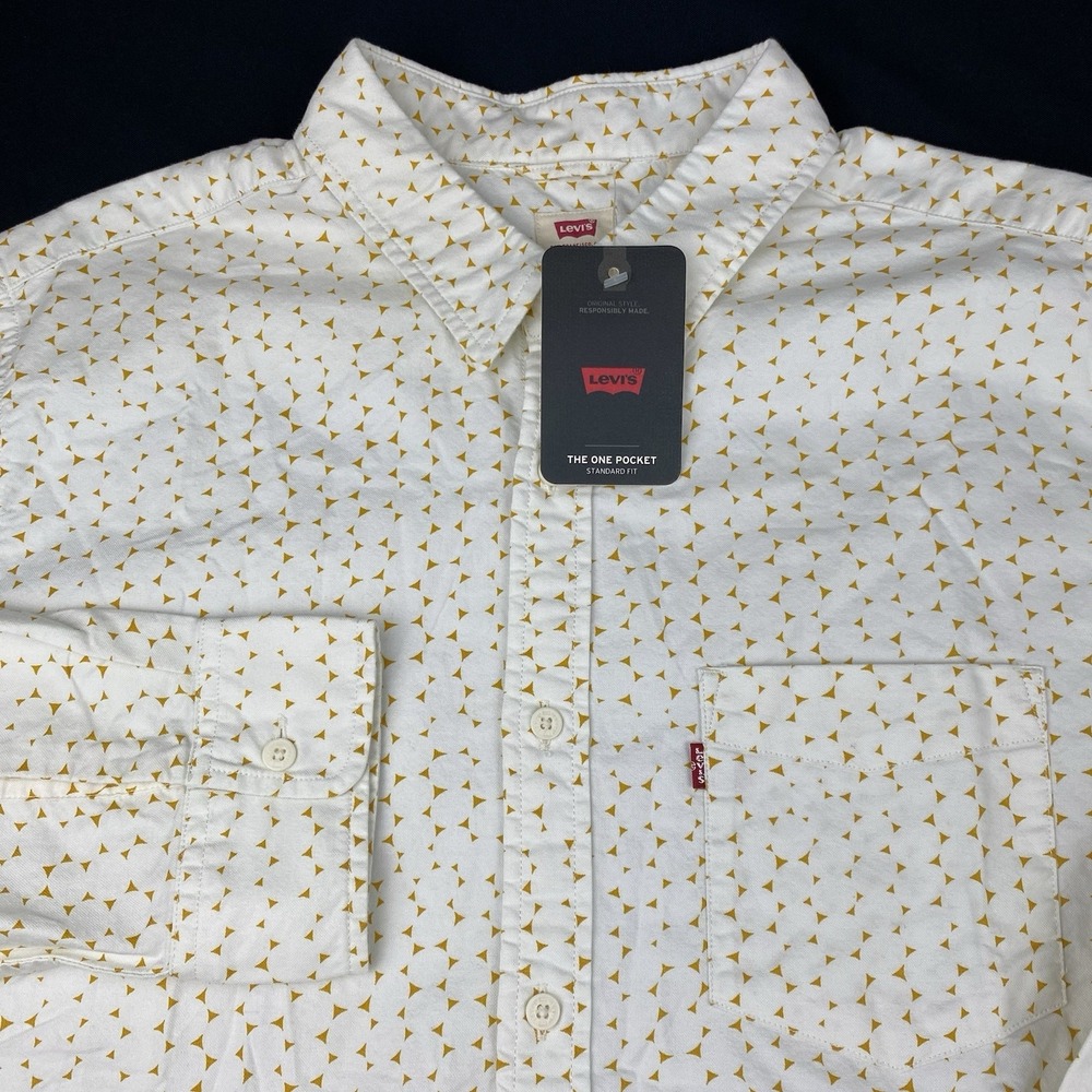 LEVI'S Shirt Mens XL Ivory w/Yellow Dot Print "The One Pocket" Standard Fit NWT!